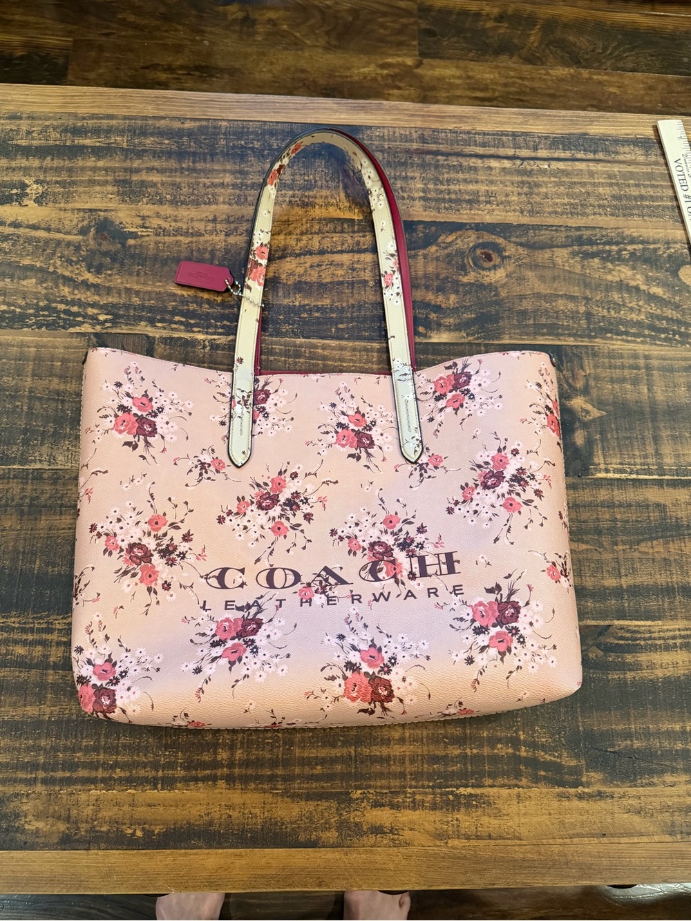 Coach Pink Floral Tote Bag with Rose Accents